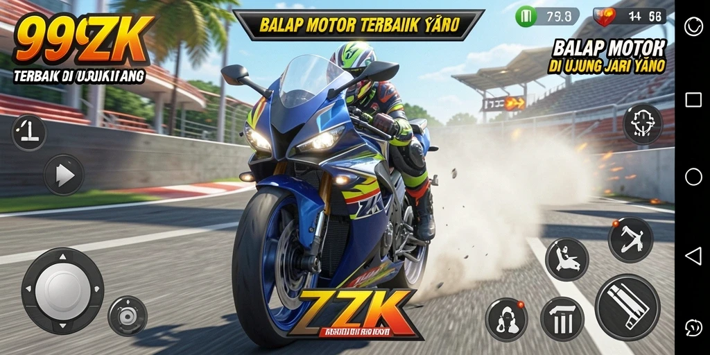 Screenshot gameplay <strong>999ZK</strong> menampilkan balapan menegangkan di trek yang menantang.