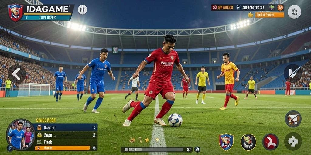 Tampilan gameplay <strong>IDAGAME</strong> yang memukau saat pertandingan sepak bola.