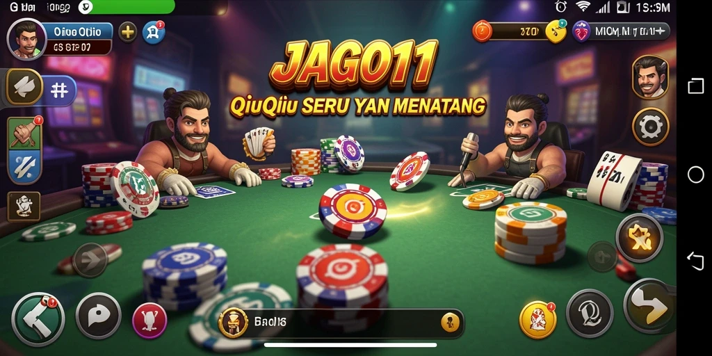 Tampilan utama gameplay QiuQiu JAGO11 dengan pemain bertanding.