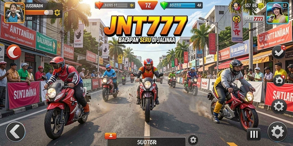 Tampilan aksi mendebarkan dari permainan balap JNT777.