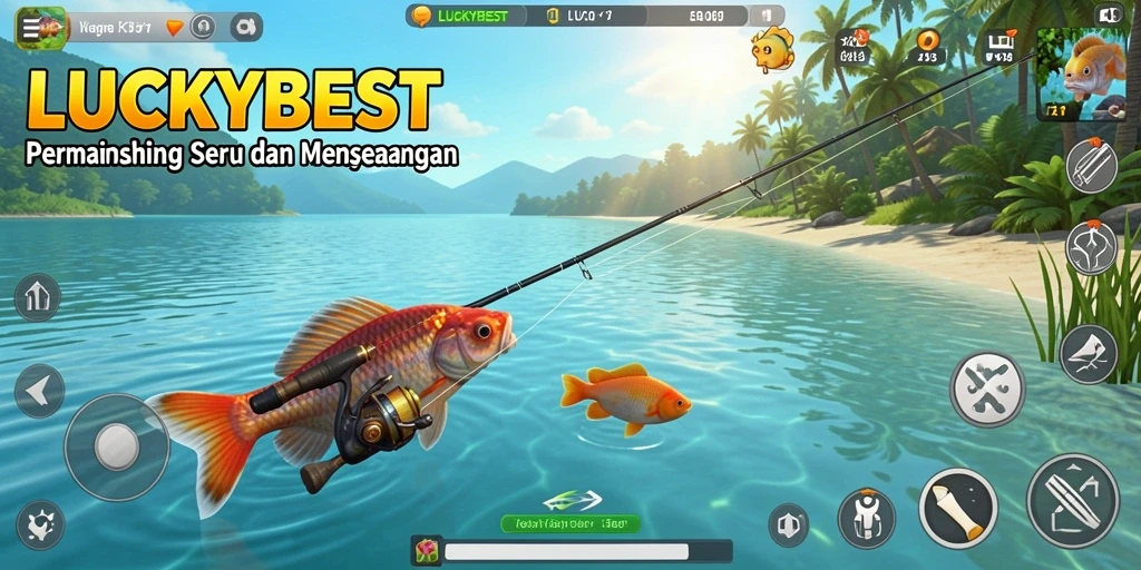 Screenshot gameplay menunjukkan suasana memancing yang seru.