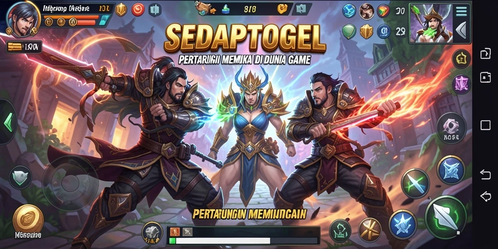 Gameplay SEDAPTOGEL dengan karakter yang beragam dan pertarungan seru.