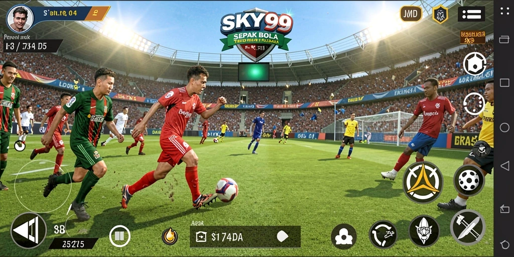 Tampilan gameplay menarik dari SKY99 yang menampilkan aksi sepak bola.
