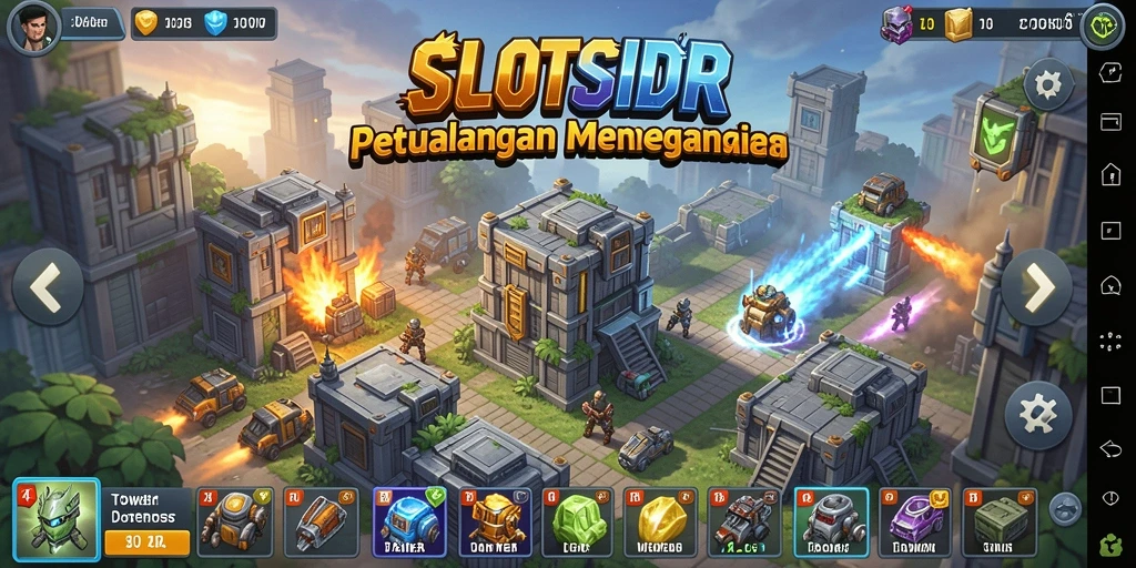 Screenshot gameplay SLOTSIDR menampilkan aksi menegangkan dalam Tower Defense.